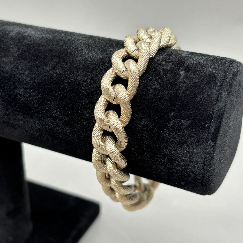 CAbi Chunky Chain Bracelet Textured Link Gold Tone Toggle Large Lobster Clasp 8"